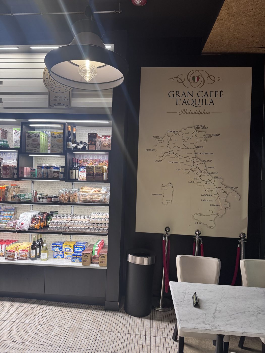 The Italy map wall at Gran Caffe L'Aquila in Philadelphia