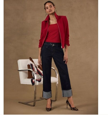 WHBM Cuffed High-Rise Straight Ankle Jean